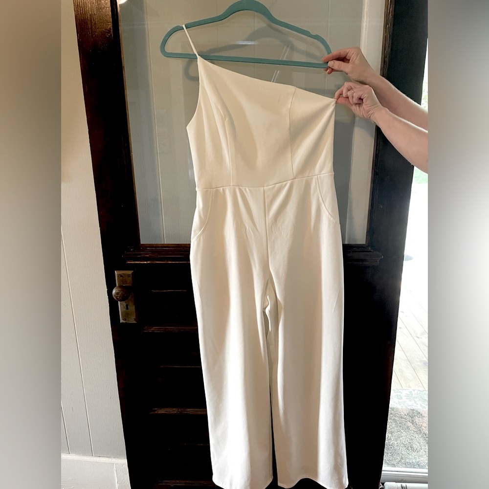 one shoulder white jumpsuit!
